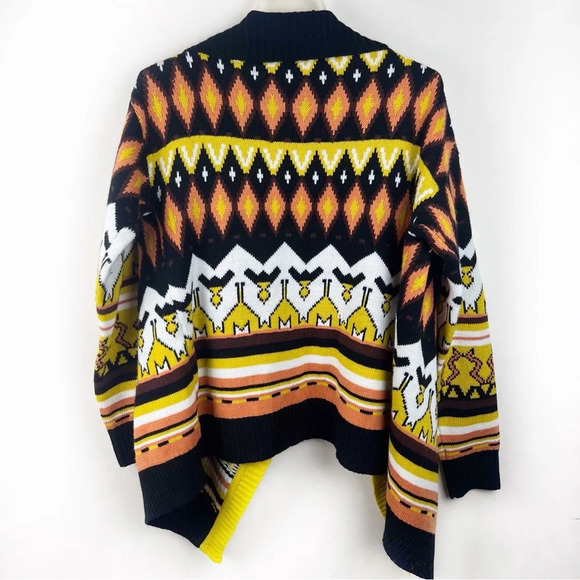 Baciano Open Knit Geometric Waterfall Cardigan Boho Southwestern Fair Isle Retro - Picture 12 of 12